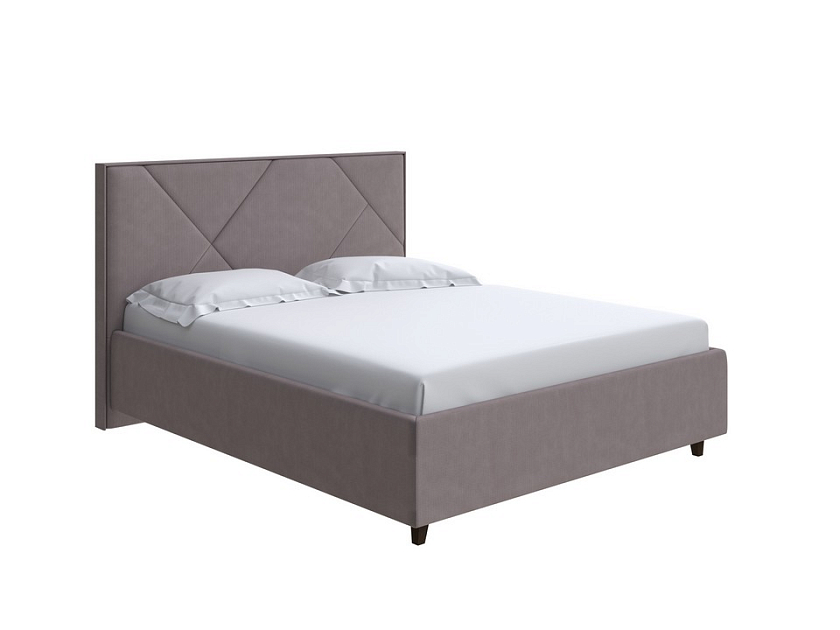 Кровать Tessera Grand 140x200 Ткань: Велюр Casa Лунный - Мягкая кровать с высоким изголовьем и стильными ножками из массива бука