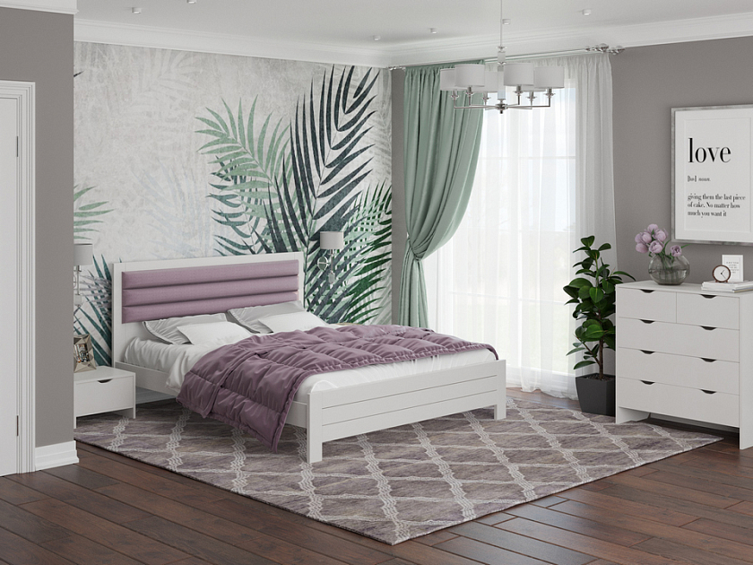 Кровать Prima 180x200 Ткань/Массив Тетра Слива/Антик (сосна) - Кровать в универсальном дизайне из массива сосны.