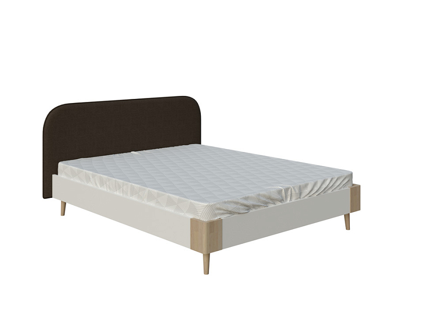 Кровать Lagom Plane Chips 160x190 ЛДСП+ткань Лама Шоколад/ЛДСП Белый Жемчуг/Масло-воск Natura (Бук) - Оригинальная кровать без встроенного основания из ЛДСП с мягкими элементами.