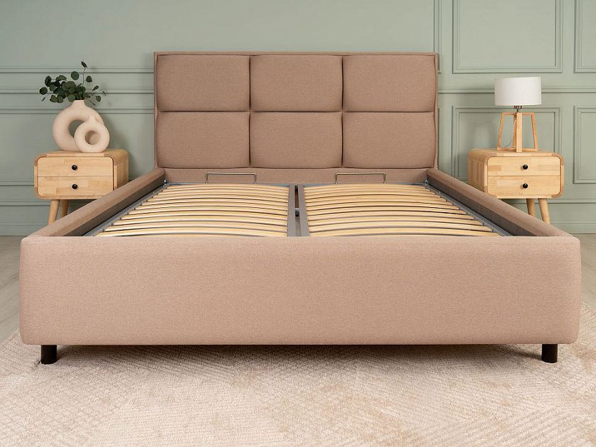Кровать Malina 160x200 Ткань: Рогожка Тетра Имбирь - Изящная кровать без встроенного основания из массива сосны с мягкими элементами.