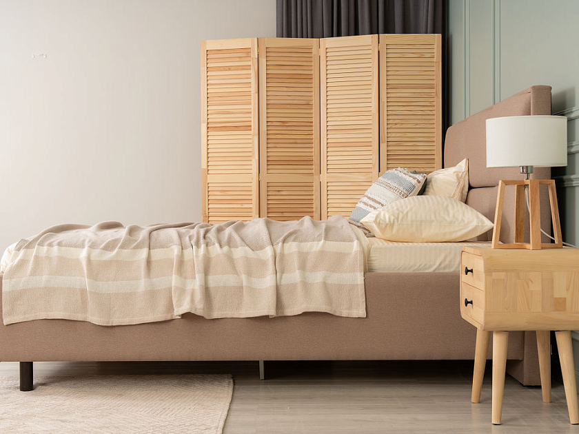 Кровать Malina 90x200 Ткань: Рогожка Тетра Графит - Изящная кровать без встроенного основания из массива сосны с мягкими элементами.