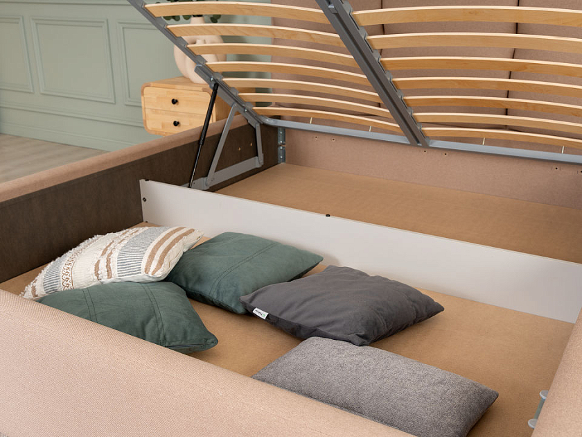 Кровать Malina 160x200 Ткань: Рогожка Тетра Имбирь - Изящная кровать без встроенного основания из массива сосны с мягкими элементами.