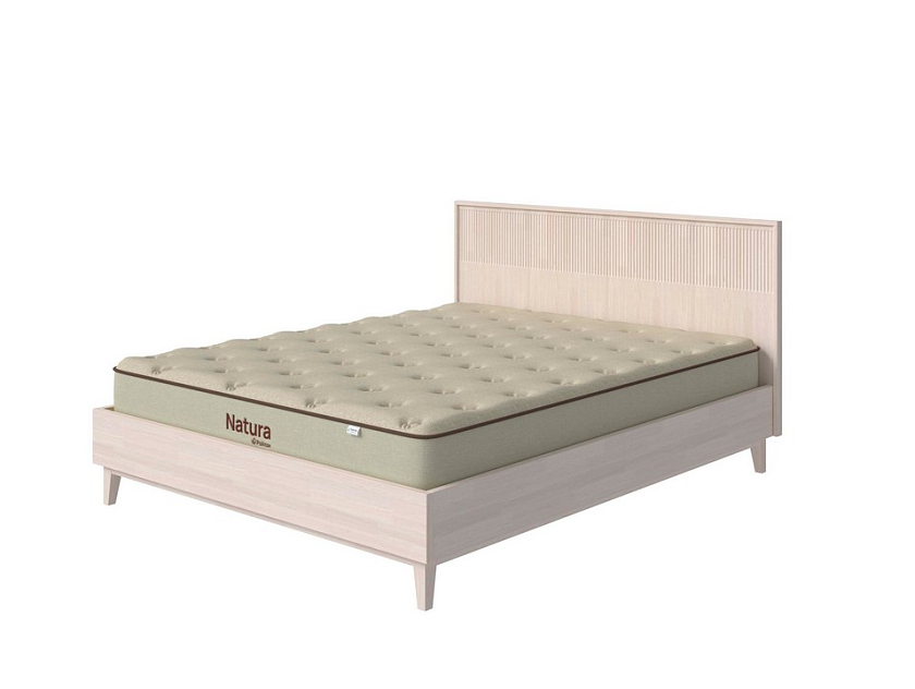 Кровать Tempo 90x190 Массив (сосна) Масло-воск Беленый - Кровать из массива с вертикальной фрезеровкой и декоративным обрамлением изголовья