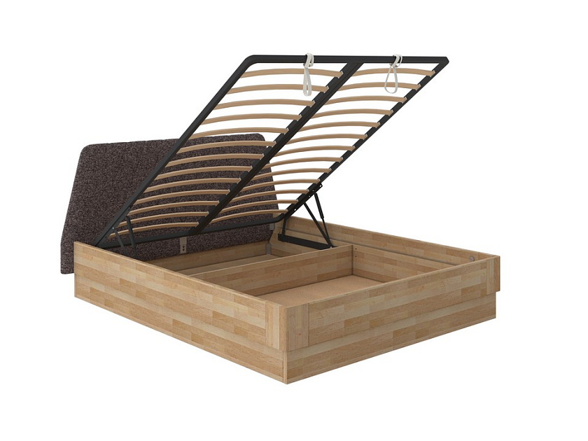 Кровать Lagom Hill Wood с подъемным механизмом 160x200 Ткань/Массив Beatto Арабика/Масло-воск Natura (бук) - Кровать со встроенным основанием. 