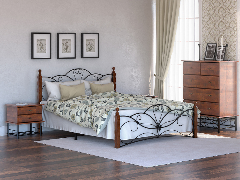 Кровать Garda 11R 90x200 Металл+массив Орех - Изящная кровать с металлической фигурной решеткой и фигурным изголовьем.