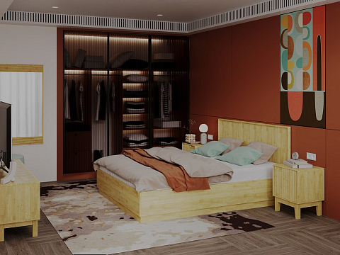 Большая кровать Tempo с подъемным механизмом - Кровать с ПМ с вертикальной фрезеровкой и декоративным обрамлением изголовья