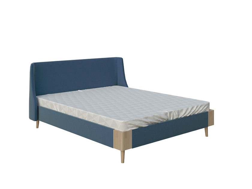 Кровать Lagom Side Soft 200x200 Ткань/Массив (береза) Levis 83 Светло-Серый/Масло-воск Natura (Береза) - Оригинальная кровать в обивке из мебельной ткани.