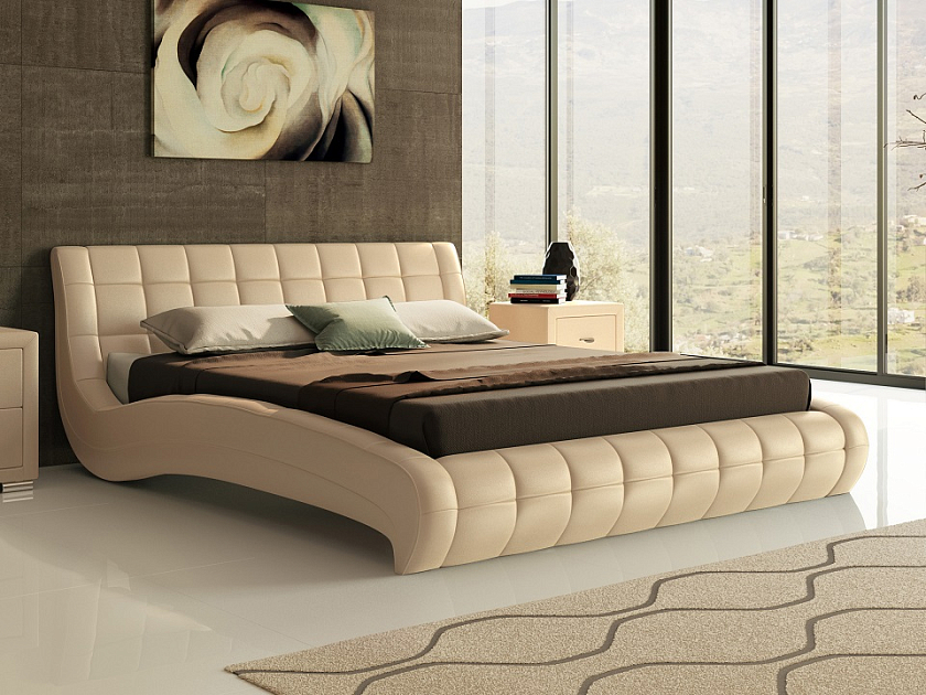 Кровать Nuvola-1 200x200 Ткань: Рогожка Тетра Мраморный - Кровать футуристичного дизайна из экокожи класса «Люкс».