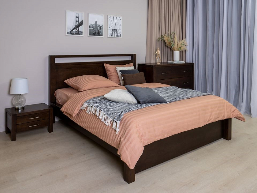 Кровать Fiord 160x200 Массив (сосна) Белая эмаль - Кровать из массива с декоративной резкой в изголовье.