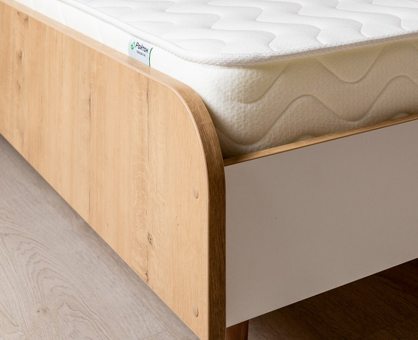 Кровать Way 160x200 ЛДСП Дуб Кантербери/Белый Жемчуг - Компактная корпусная кровать на деревянных опорах