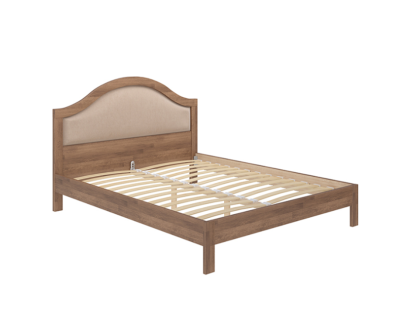 Кровать Ontario 90x190 Ткань/Массив Тетра Молочный/Орех (сосна) - Уютная кровать из массива с мягким изголовьем