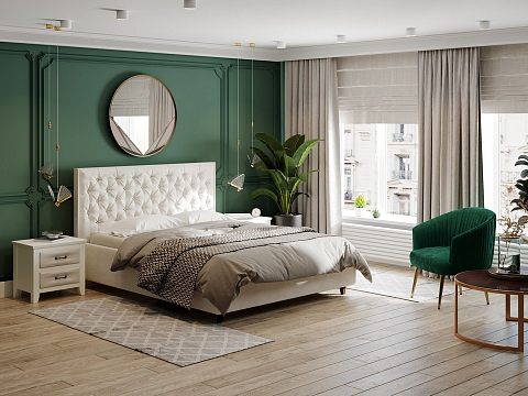 Большая двуспальная кровать Teona Grand - Кровать с увеличенным изголовьем, украшенным благородной каретной пиковкой.