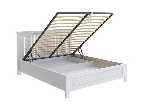 Большая двуспальная кровать Olivia с подъемным механизмом - Кровать с подъёмным механизмом из массива с контрастной декоративной планкой.